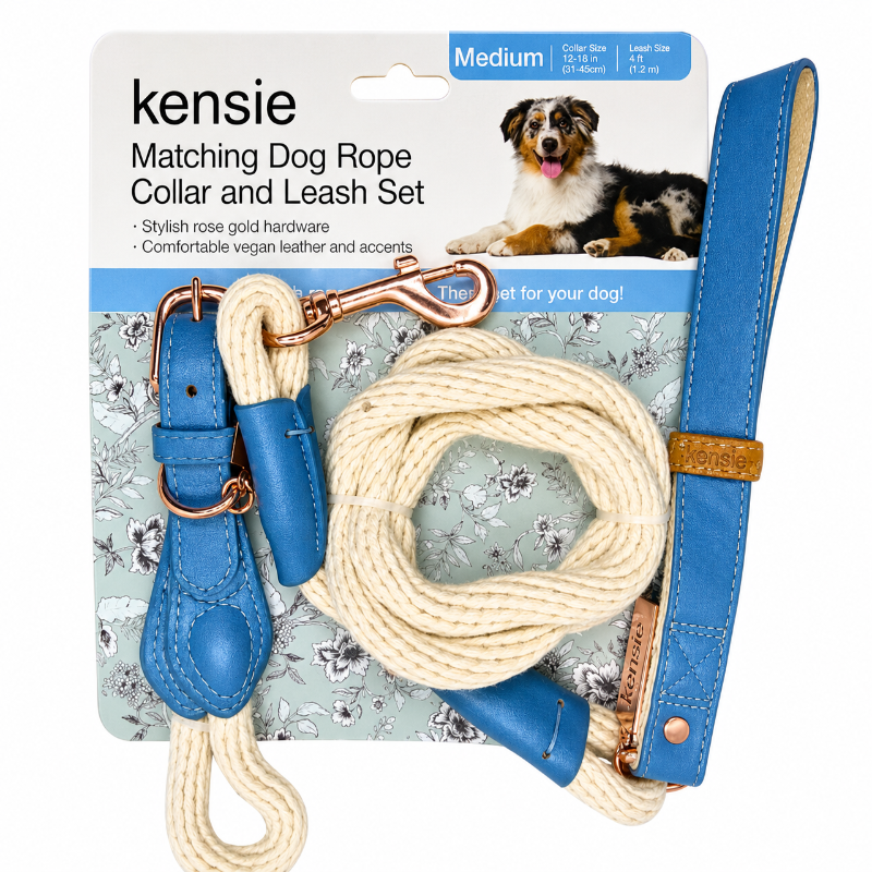 Collar Y Correa Azul Kensie Para Perros Mediano