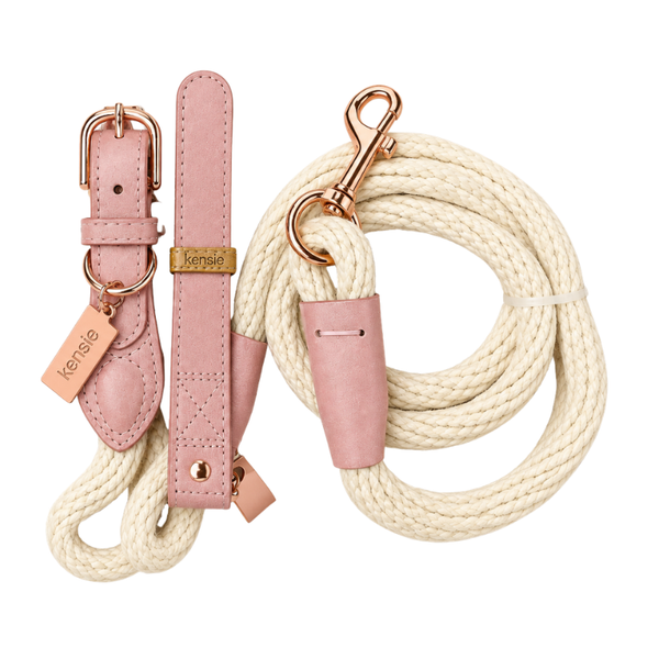 Collar Y Correa Rosado Kensie Para Perros Mediano