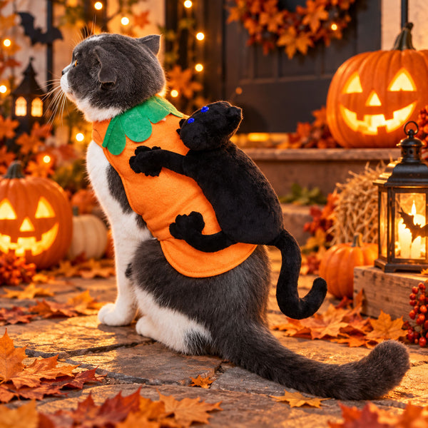 Disfraz De Gato Negro Con Calabaza Para Mascotas