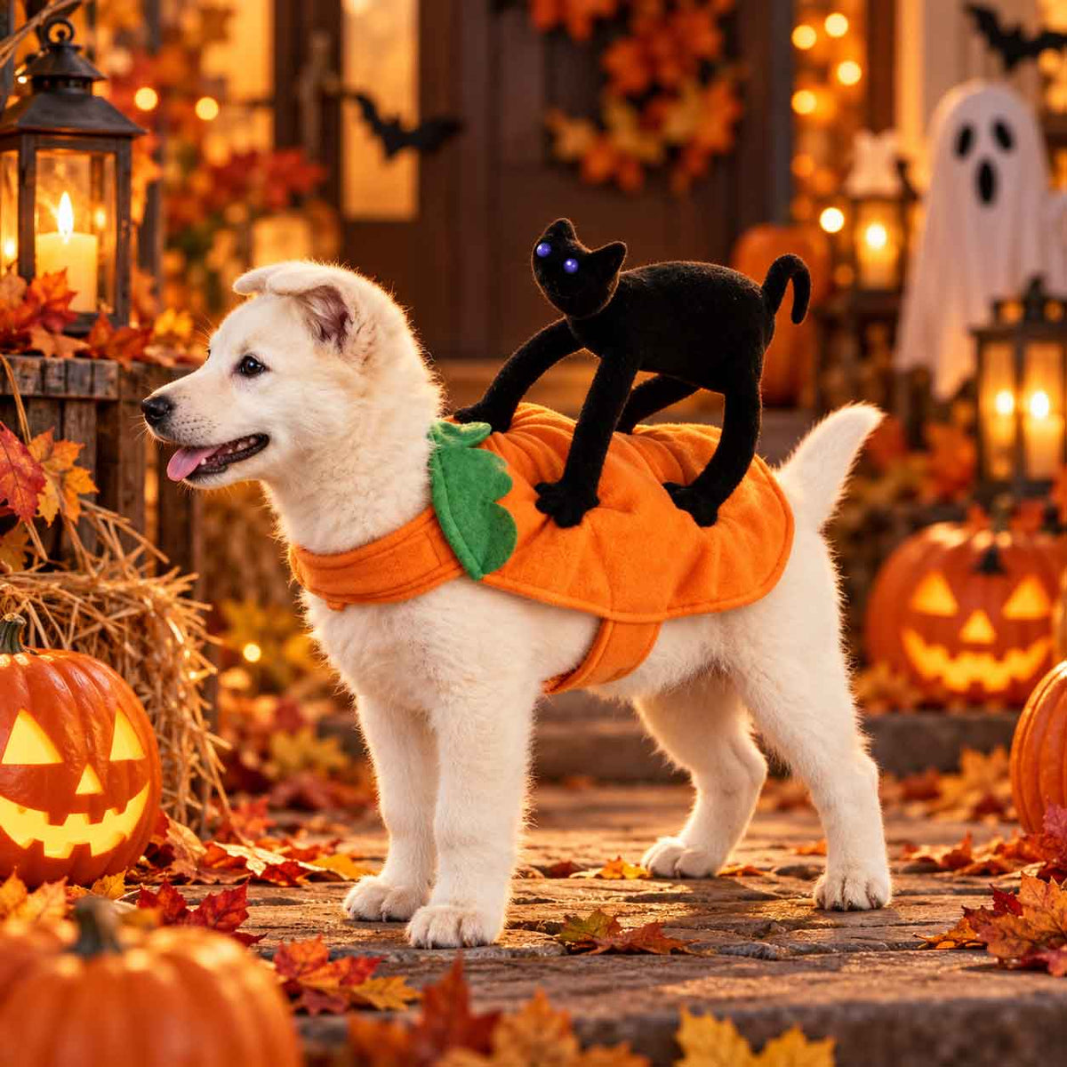Disfraz De Gato Negro Con Calabaza Para Mascotas