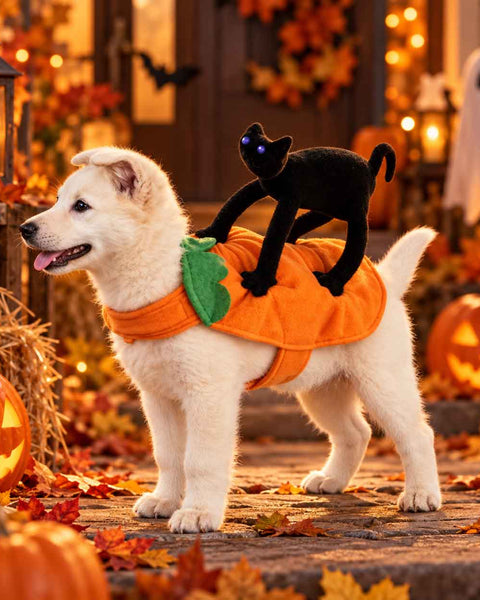 Disfraz De Gato Negro Con Calabaza Para Mascotas