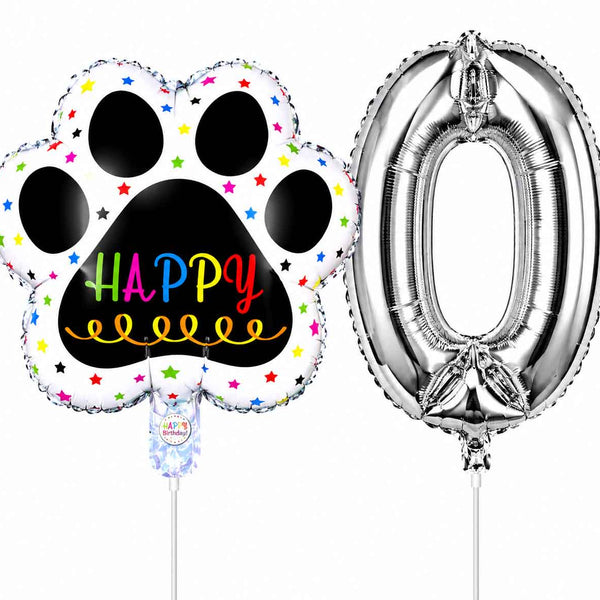 Globos De Cumpleaños Para Mascotas Del 0 Al 9 - Plateado