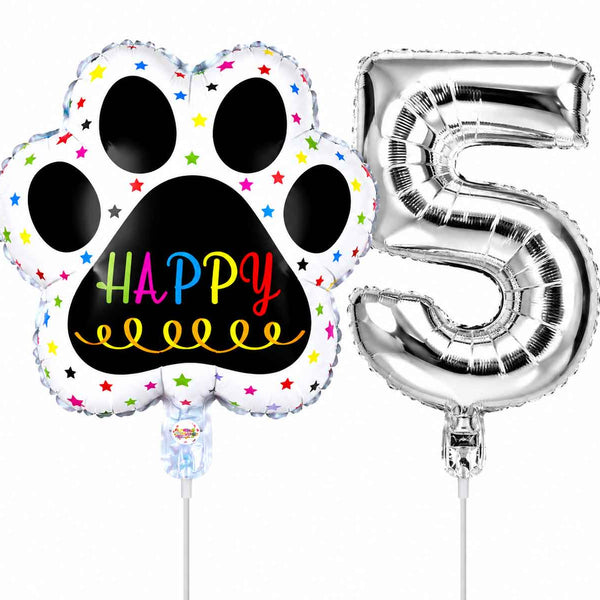 Globos De Cumpleaños Para Mascotas Del 0 Al 9 - Plateado