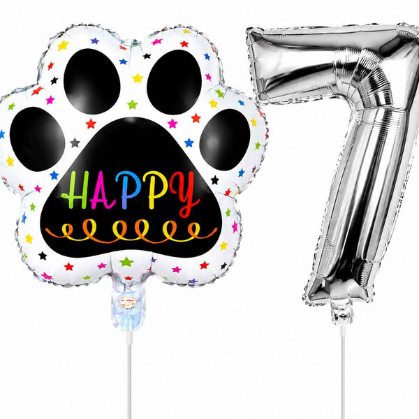 Globos De Cumpleaños Para Mascotas Del 0 Al 9 - Plateado