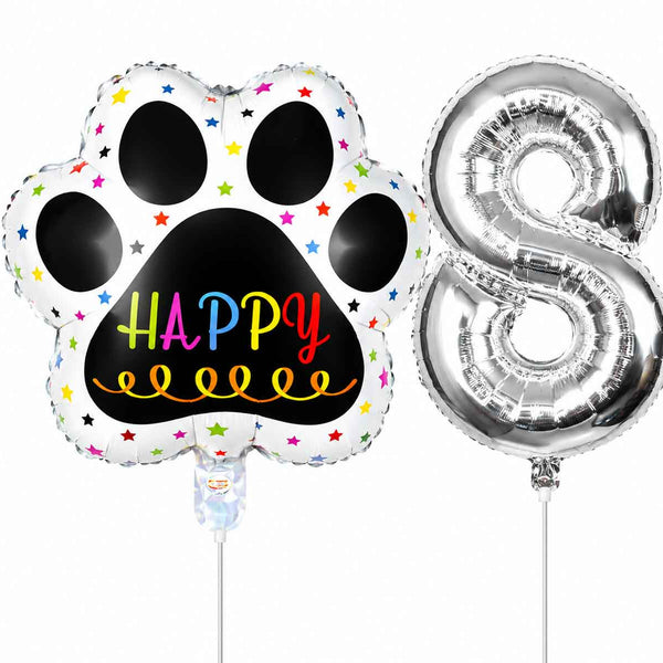 Globos De Cumpleaños Para Mascotas Del 0 Al 9 - Plateado