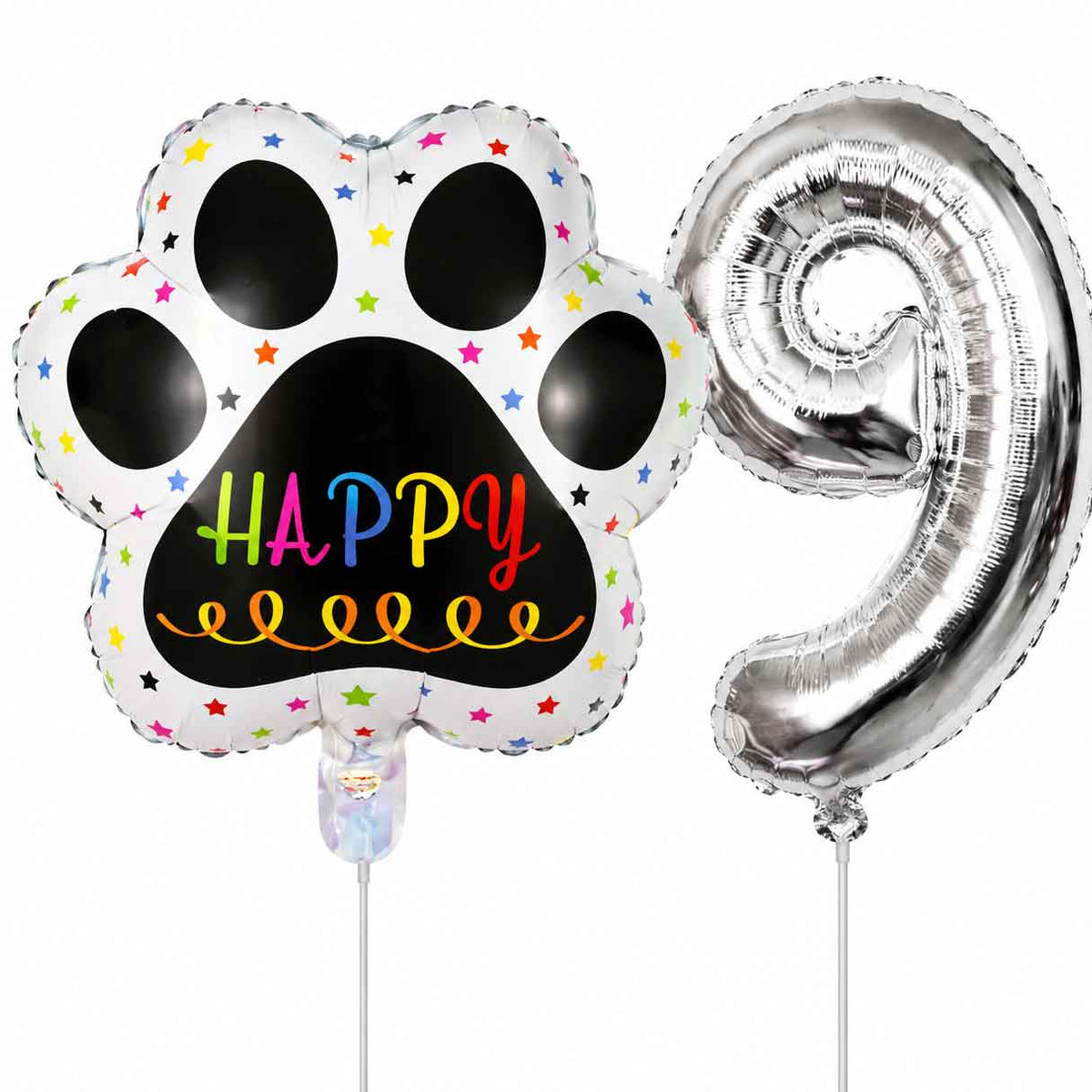 Globos De Cumpleaños Para Mascotas Del 0 Al 9 - Plateado