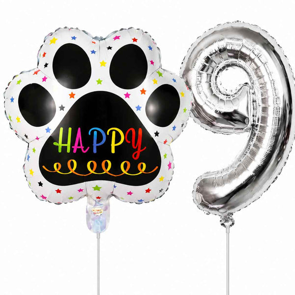 Globos De Cumpleaños Para Mascotas Del 0 Al 9 - Plateado