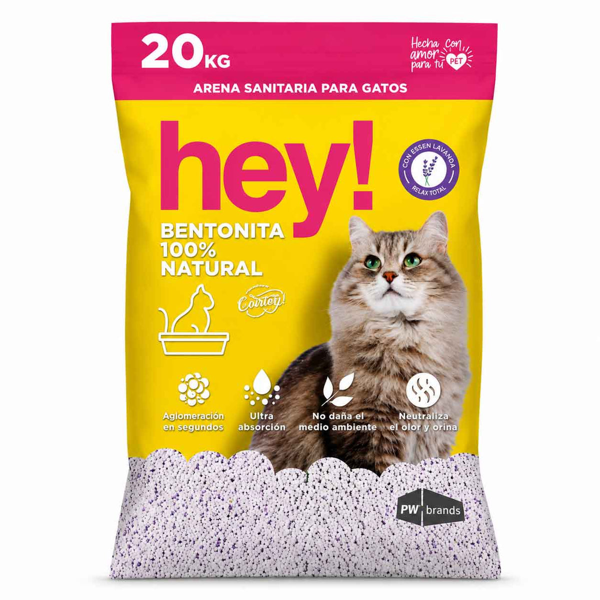 Arena Sanitaria HEY!  Para Gatos 20kg Aroma Lavanda