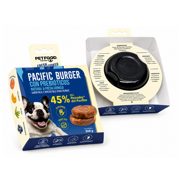 Hamburguesa de Pescados del Pacífico Para Perro Pet Food Factory 260 g