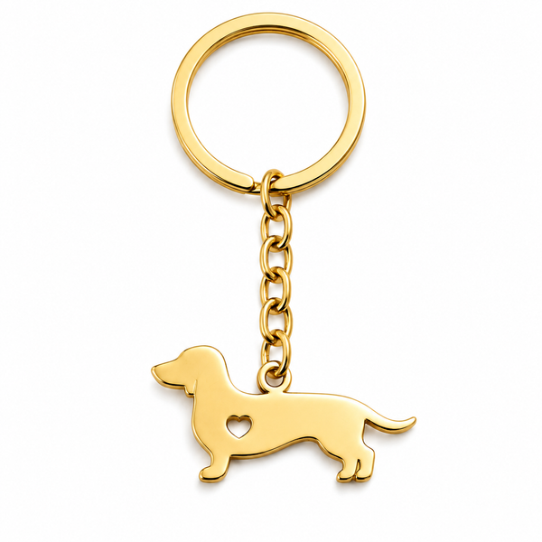 Llavero Perro Salchicha con Corazón Acero Inoxidable