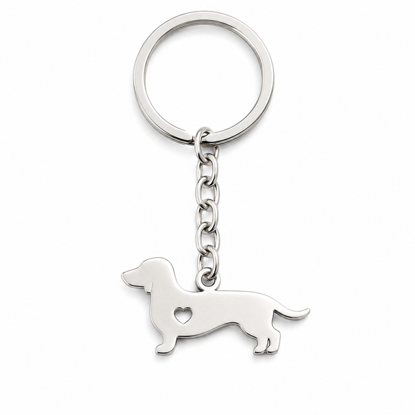 Llavero Perro Salchicha con Corazón Acero Inoxidable