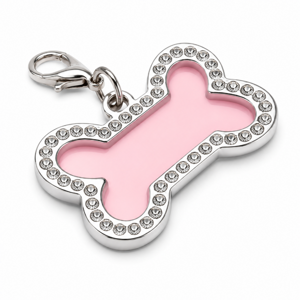 Placa ID Hueso Con Brillantes Para Perro