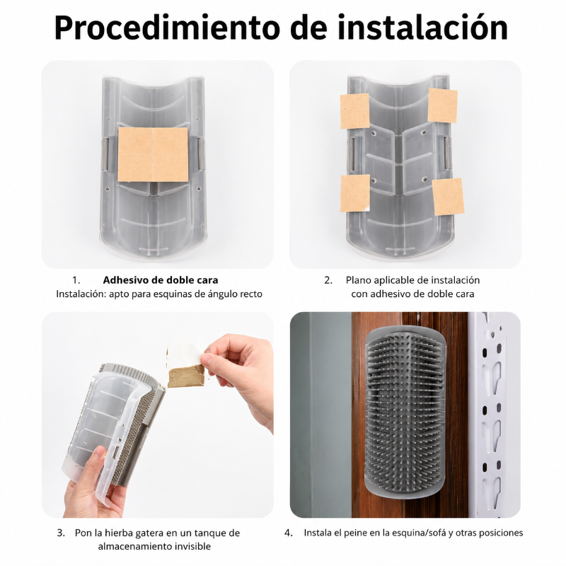 Rascador De Pared Para Gatos Con Peine De Masaje Esquinero De Auto-Aseo Premium