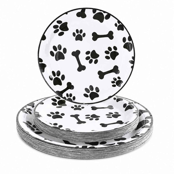 Set De Platos De Cumpleaños Para Perros Con Diseño De Patas Y Huesos