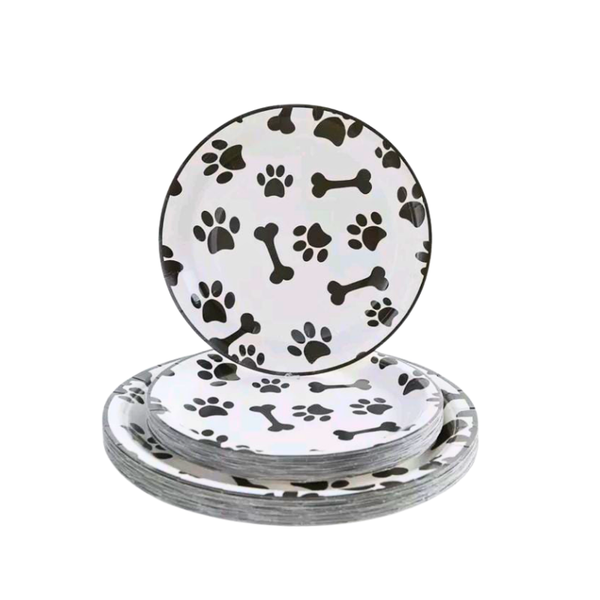 Set De Platos De Cumpleaños Para Perros Con Diseño De Patas Y Huesos - Moxy Pet Box