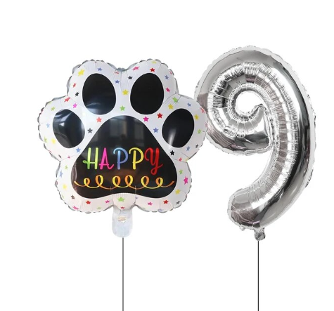 Balões de aniversário para animais de estimação 0 a 9 - Prata