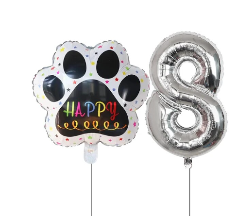 Balões de aniversário para animais de estimação 0 a 9 - Prata