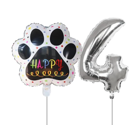 Globos De Cumpleaños Para Mascotas Del 0 Al 9 - Plateado - Moxy Pet Box