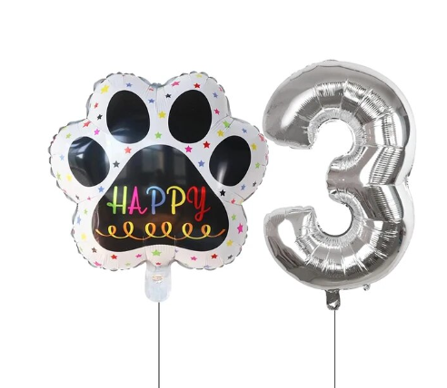 Globos De Cumpleaños Para Mascotas Del 0 Al 9 - Plateado - Moxy Pet Box