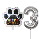 Globos De Cumpleaños Para Mascotas Del 0 Al 9 - Plateado - Moxy Pet Box