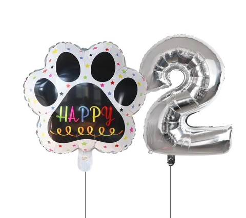Globos De Cumpleaños Para Mascotas Del 0 Al 9 - Plateado - Moxy Pet Box