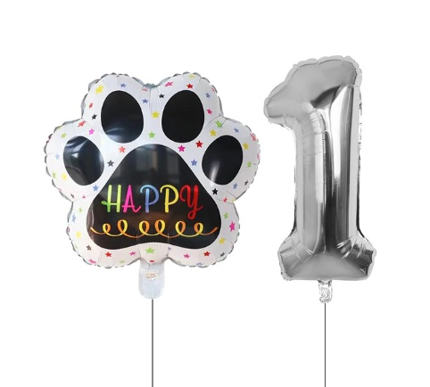 Globos De Cumpleaños Para Mascotas Del 0 Al 9 - Plateado - Moxy Pet Box