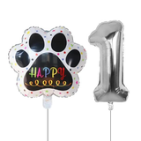 Globos De Cumpleaños Para Mascotas Del 0 Al 9 - Plateado - Moxy Pet Box