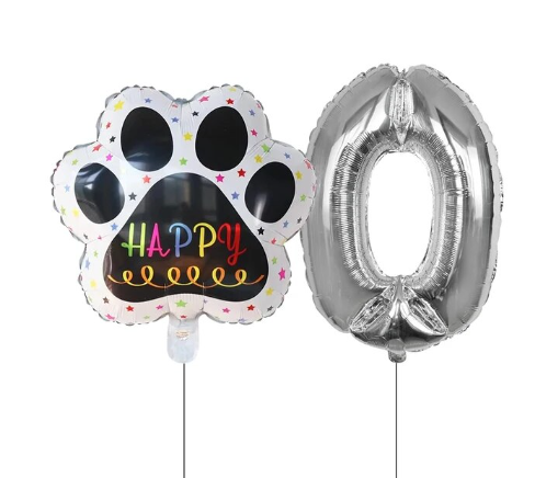 Globos De Cumpleaños Para Mascotas Del 0 Al 9 - Plateado - Moxy Pet Box
